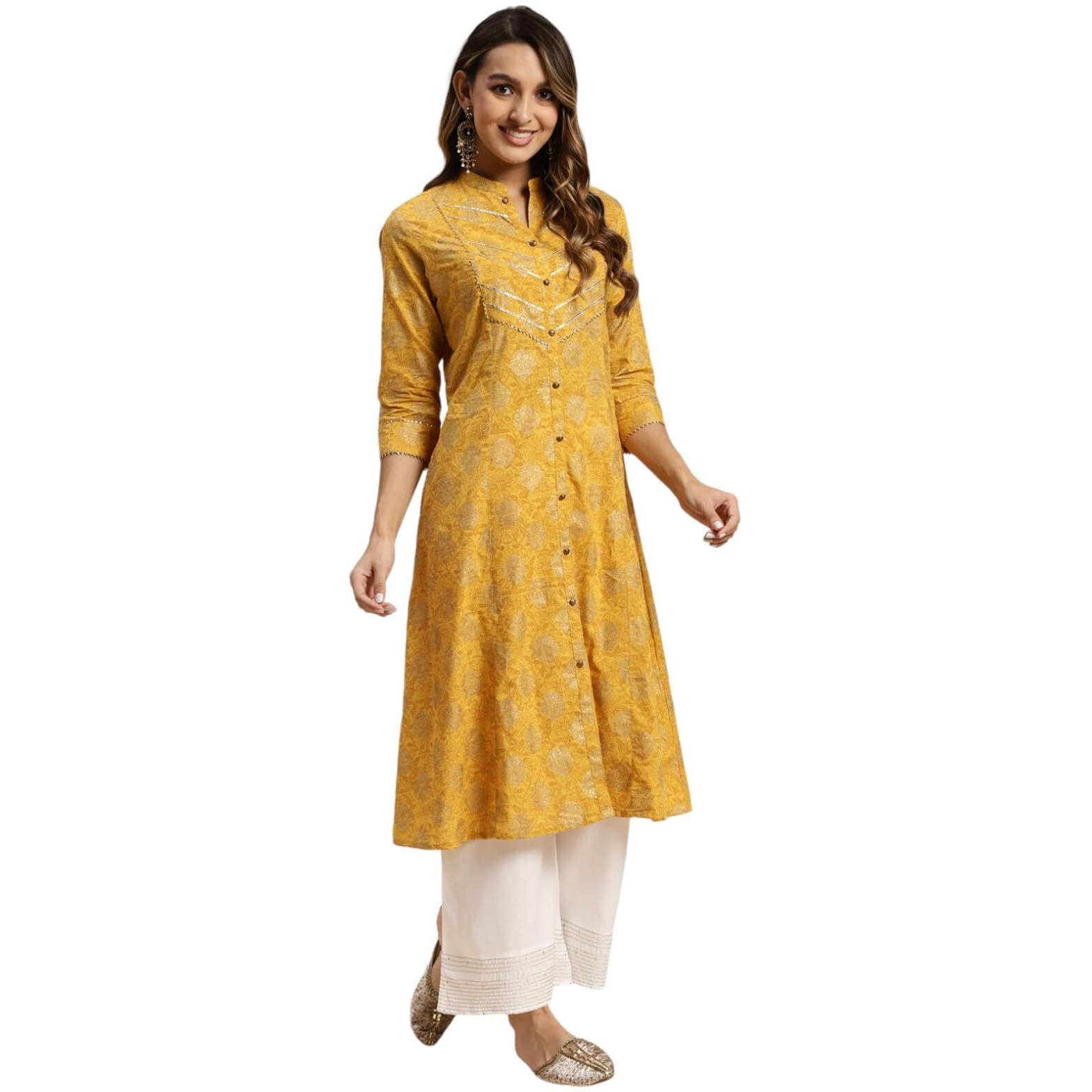 Rangita Yellow Cotton Calf Length Printed Flared Kurti For Women | Kurta For Women_3Xl