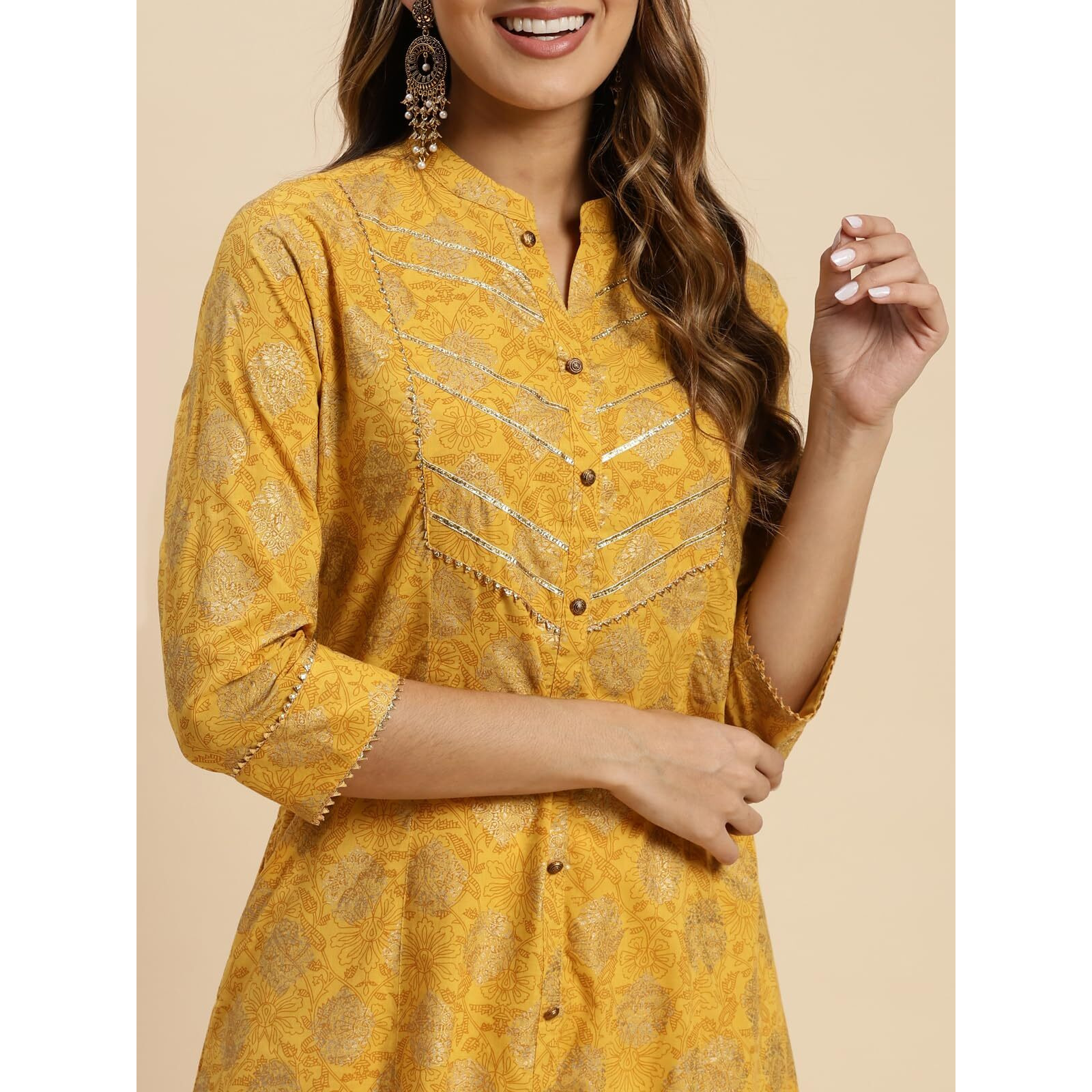 Rangita Yellow Cotton Calf Length Printed Flared Kurti For Women | Kurta For Women_3Xl