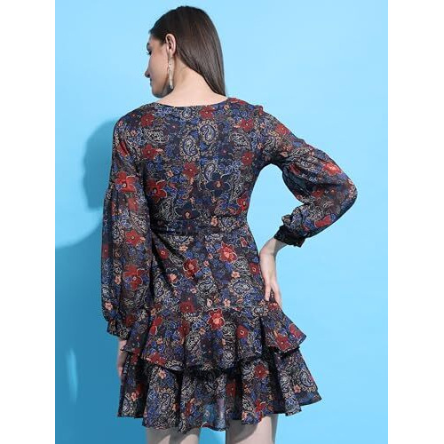 Ketch Women's Polyester Wrap Mini Dress (Khj6000300_Multi Color