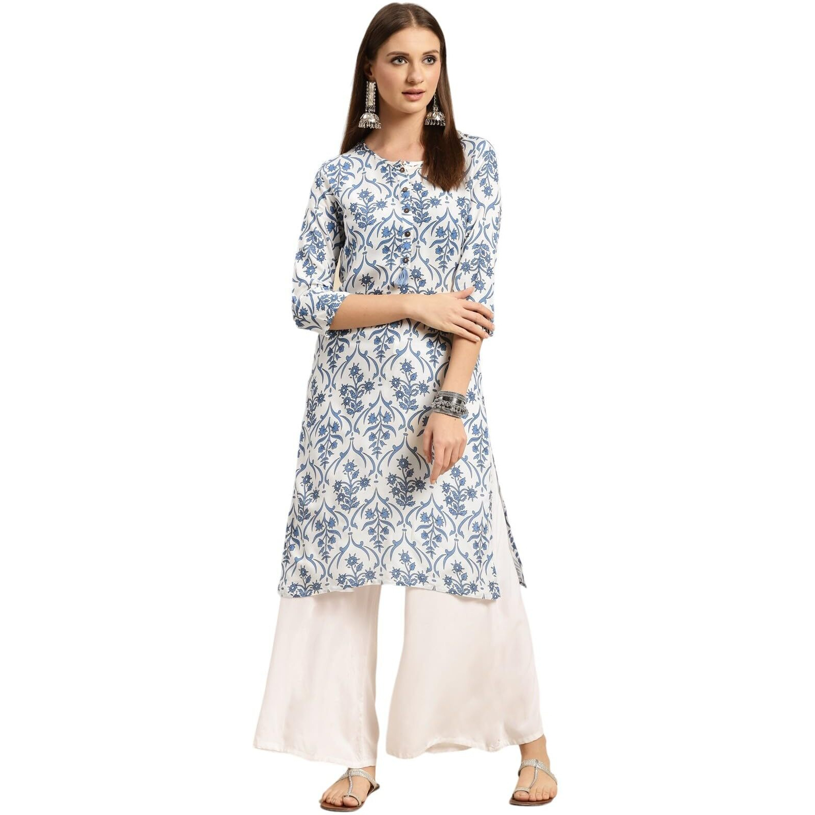 Rangita White Rayon Calf Length Printed Straight Kurti For Women | Kurta For Women_Xl