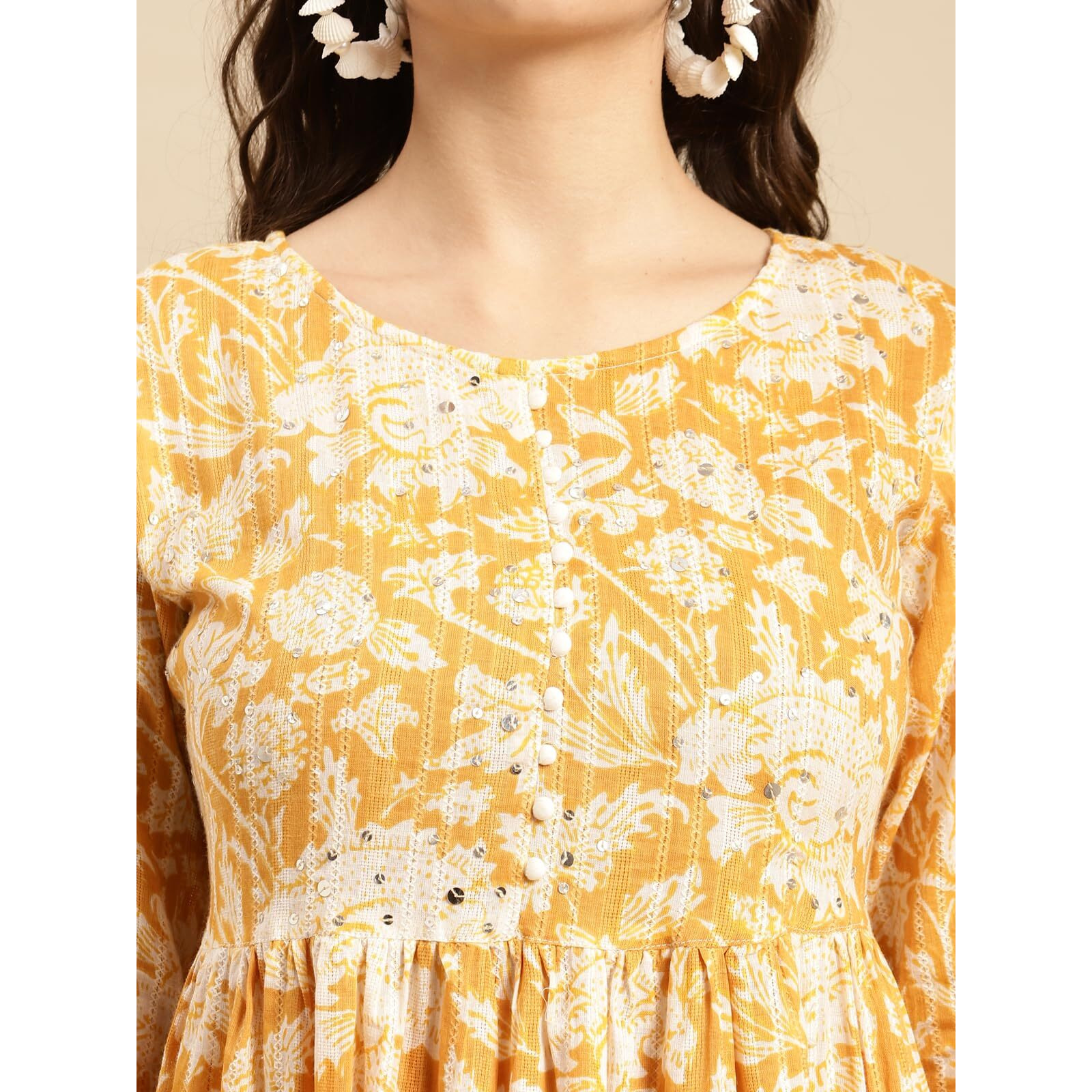 Rangita Mustard Cotton Calf Length Printed Flared Kurti For Women | Kurta For Women_4Xl