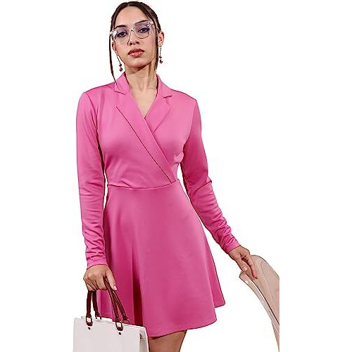 Ketch Polyester Blend Womens Fashion Wear Casual Fit Dress Standard Length (Khj6000319_Pink_Xs)