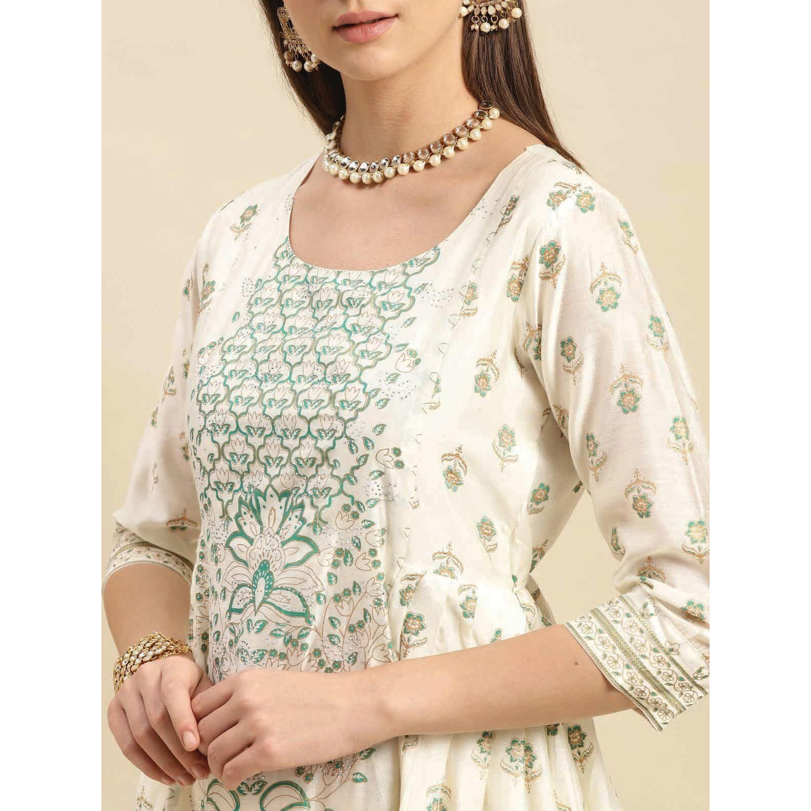 Rangita Off White Viscose Blend Calf Length Printed Anarkali Kurti For Women | Kurta For Women_Xl