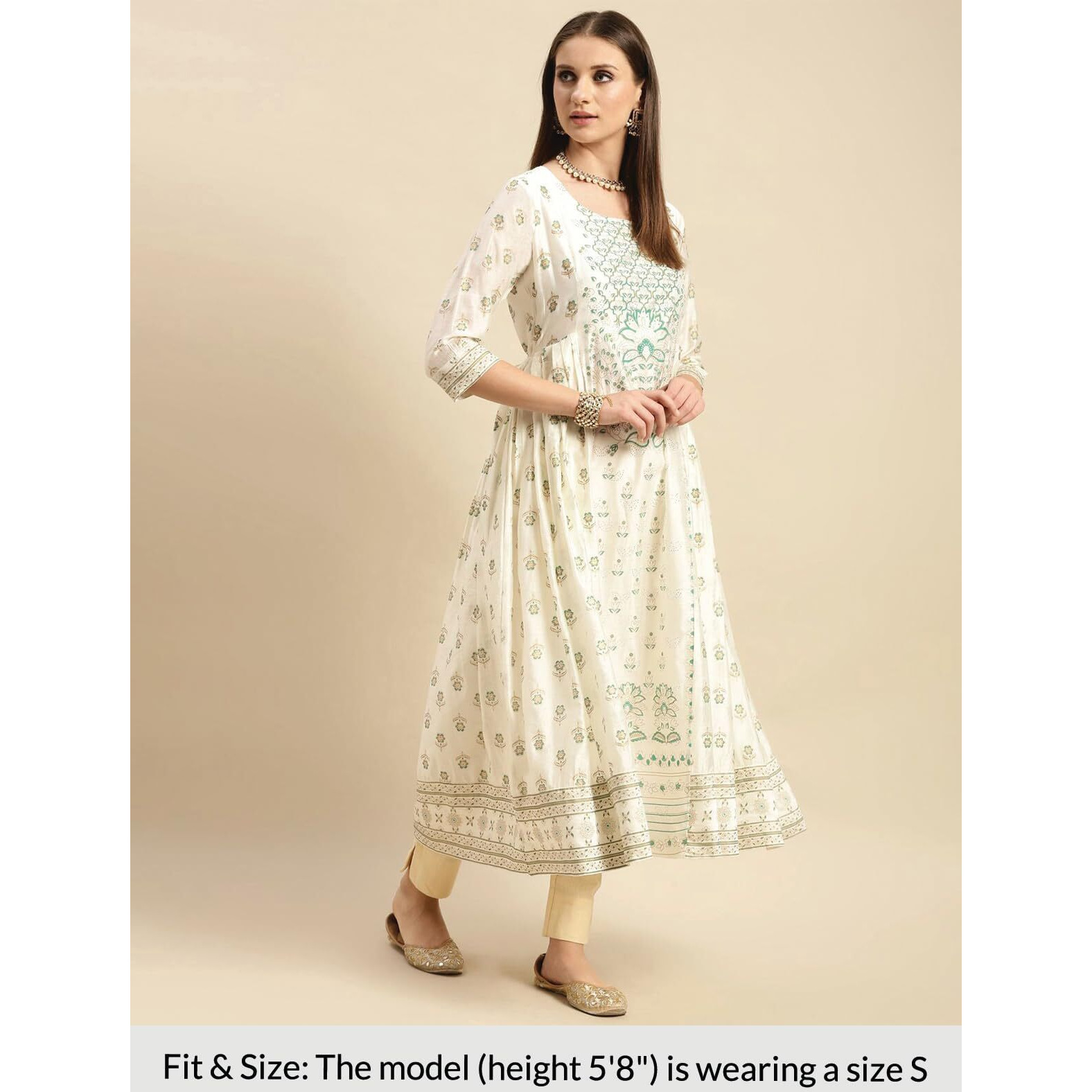 Rangita Off White Viscose Blend Calf Length Printed Anarkali Kurti For Women | Kurta For Women_Xl