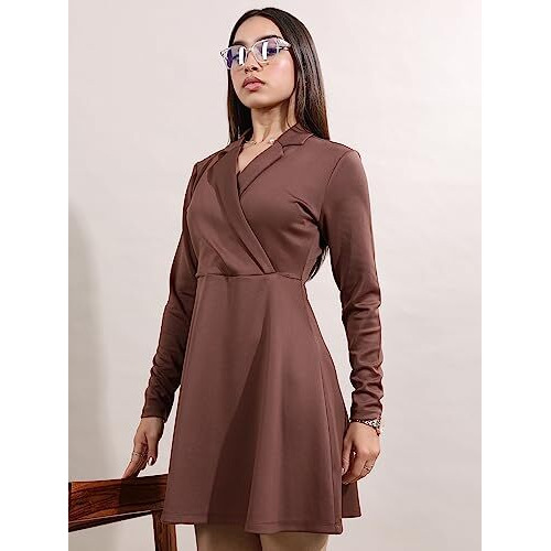 Ketch Polyester Blend Womens Fashion Wear Casual Fit Dress Standard Length (Khj6000321_Brown_Xs)