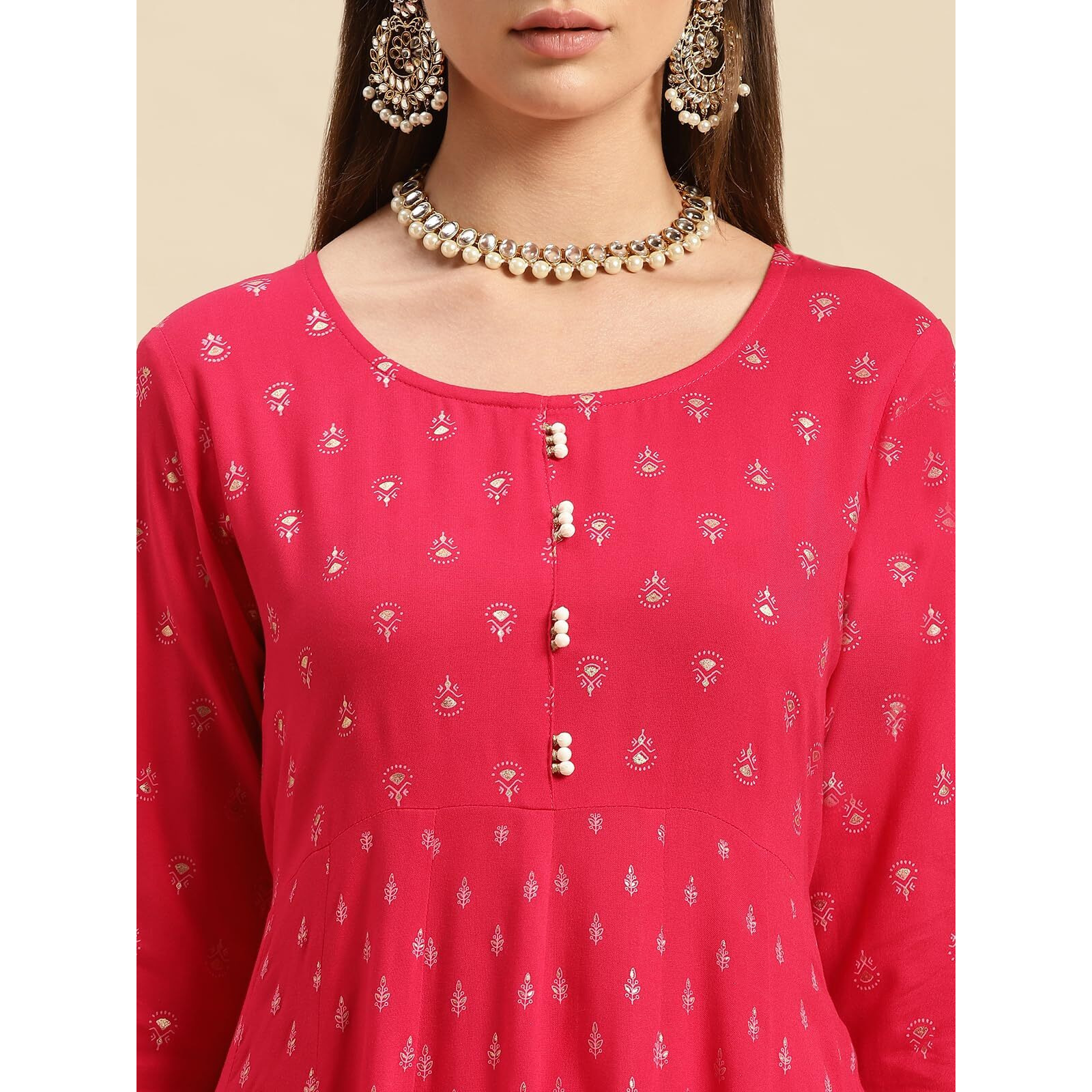 Rangita Coral Rayon Calf Length Printed Anarkali Kurti For Women | Kurta For Women_S