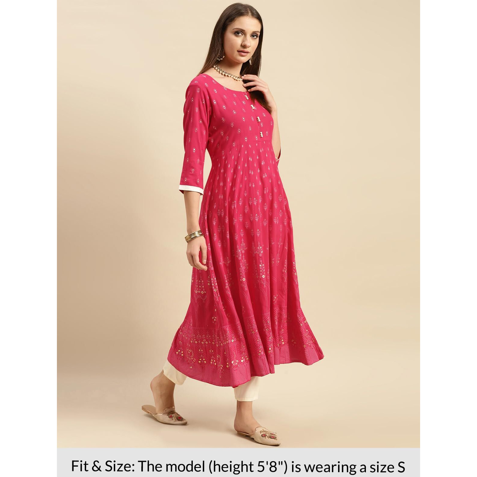 Rangita Coral Rayon Calf Length Printed Anarkali Kurti For Women | Kurta For Women_M
