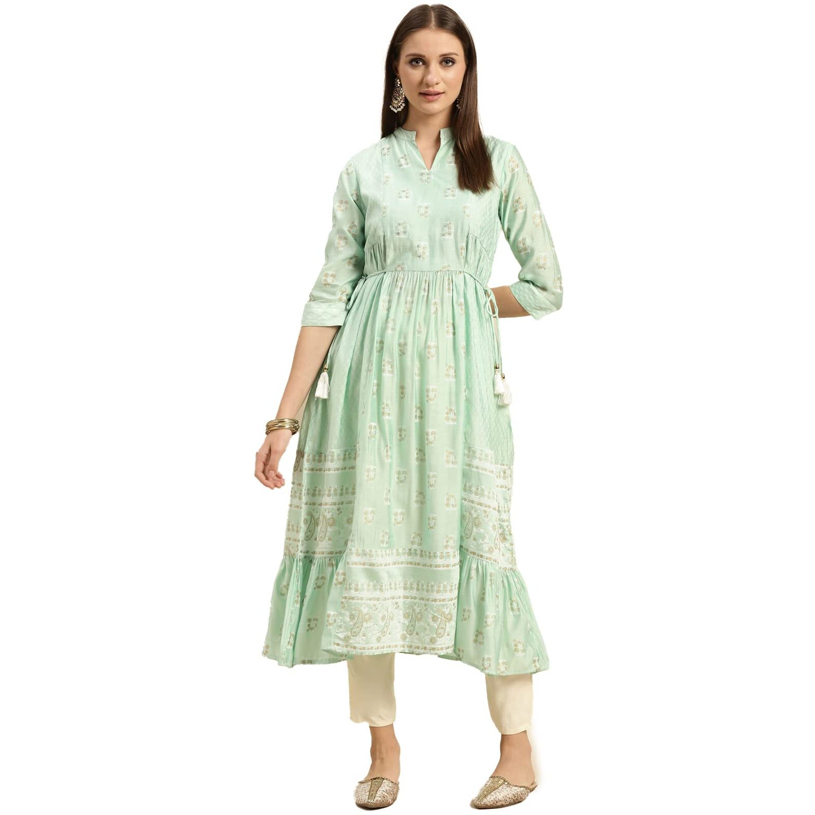 Rangita Mint Green Viscose Blend Calf Length Printed Flared Kurti For Women | Kurta For Women_3Xl