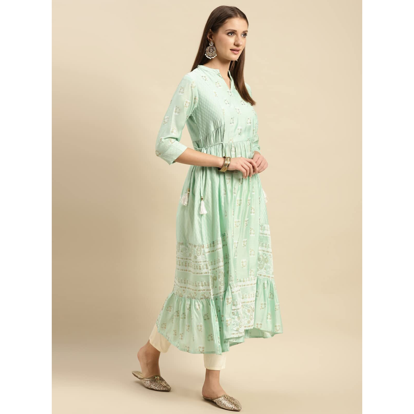 Rangita Mint Green Viscose Blend Calf Length Printed Flared Kurti For Women | Kurta For Women_3Xl
