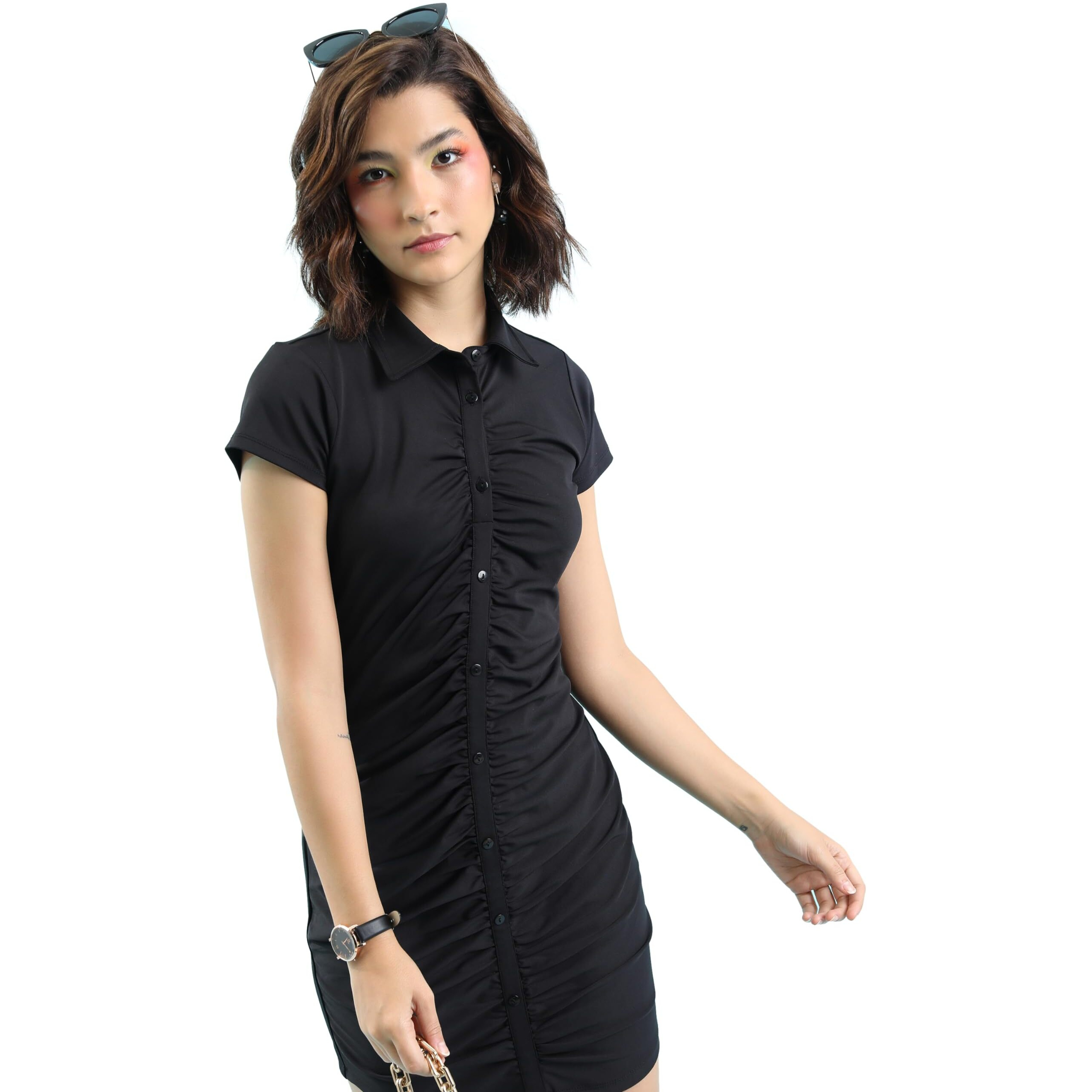 Ketch Women's Cotton Blend Denim Jogger Above The Knee Dress (Khj6000335_Black