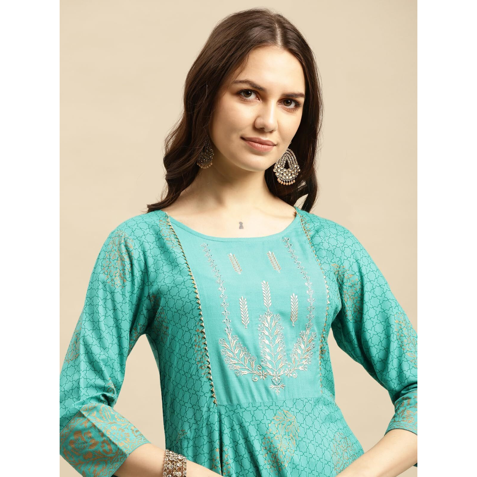 Rangita Green Rayon Calf Length Embroidered Anarkali Kurti For Women | Kurta For Women_M