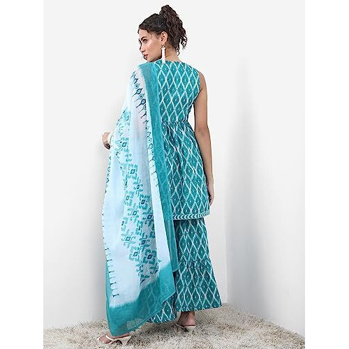 Ketch Women's Polyester Ethnic Set (Khk3000821_Teal_L)
