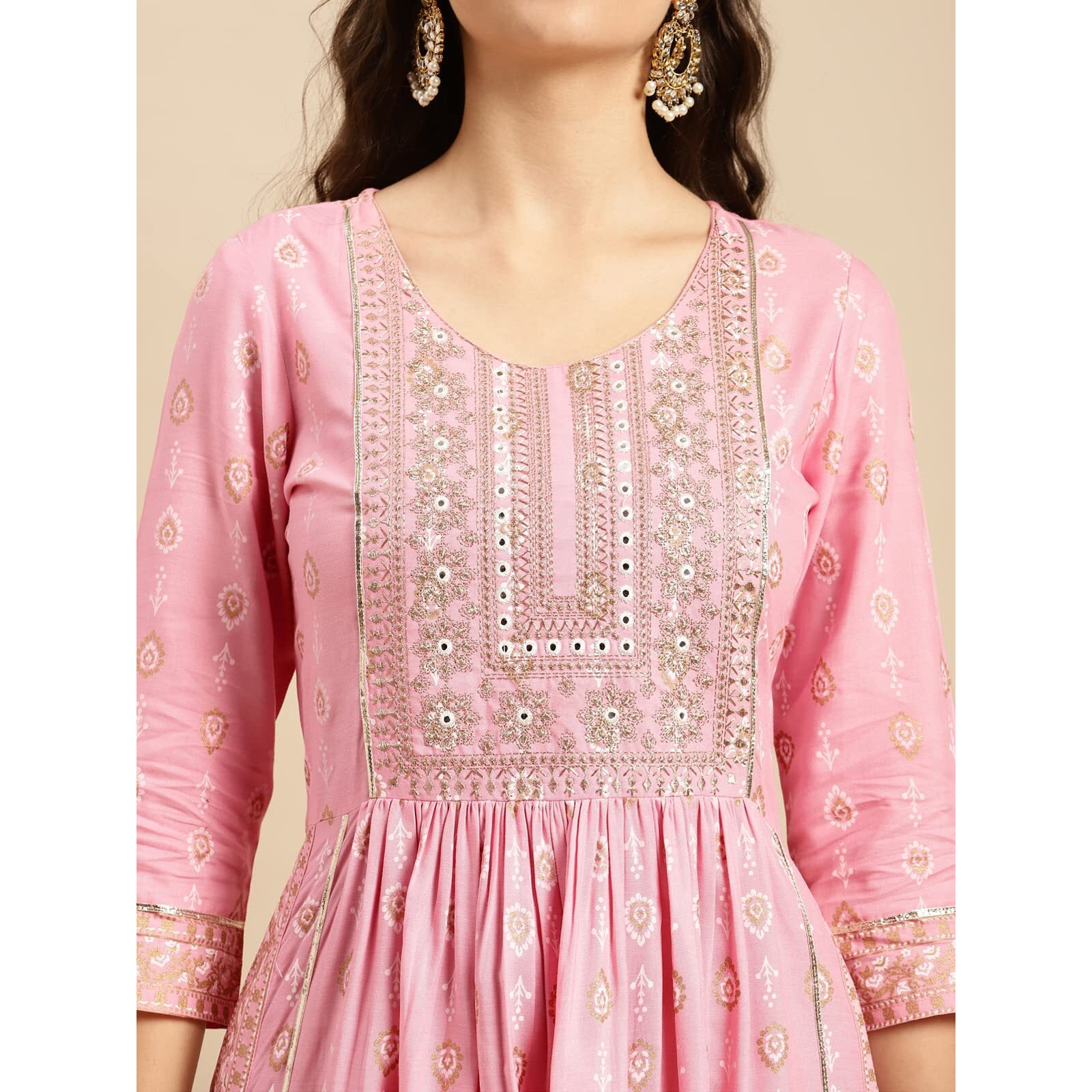 Rangita Pink Rayon Calf Length Embroidered Flared Kurti For Women | Kurta For Women_2Xl
