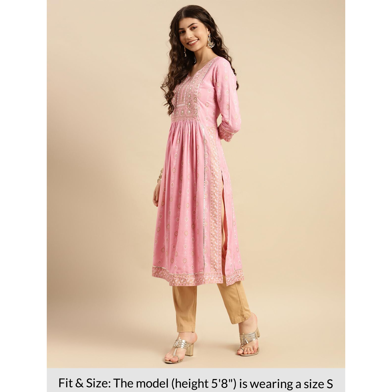 Rangita Pink Rayon Calf Length Embroidered Flared Kurti For Women | Kurta For Women_2Xl