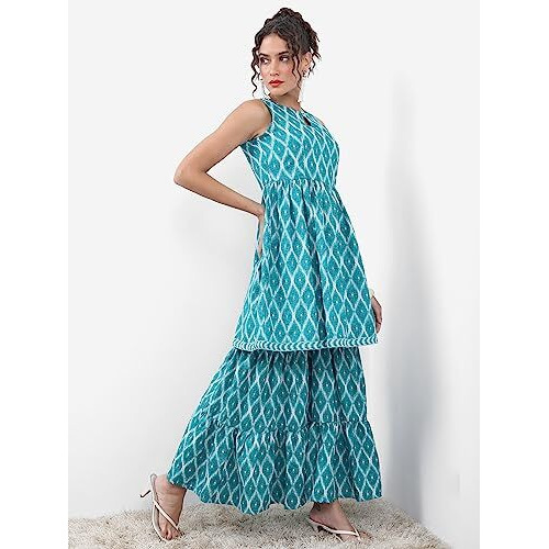Ketch Women's Polyester Ethnic Set (Khk3000821_Teal_2Xl)