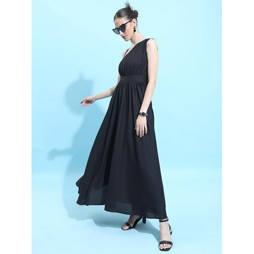 Ketch Cotton Blend Women Casual Fit Black Dress Maxi Khj6000351