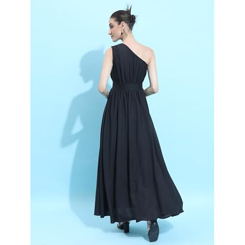 Ketch Cotton Blend Women Casual Fit Black Dress Maxi Khj6000351