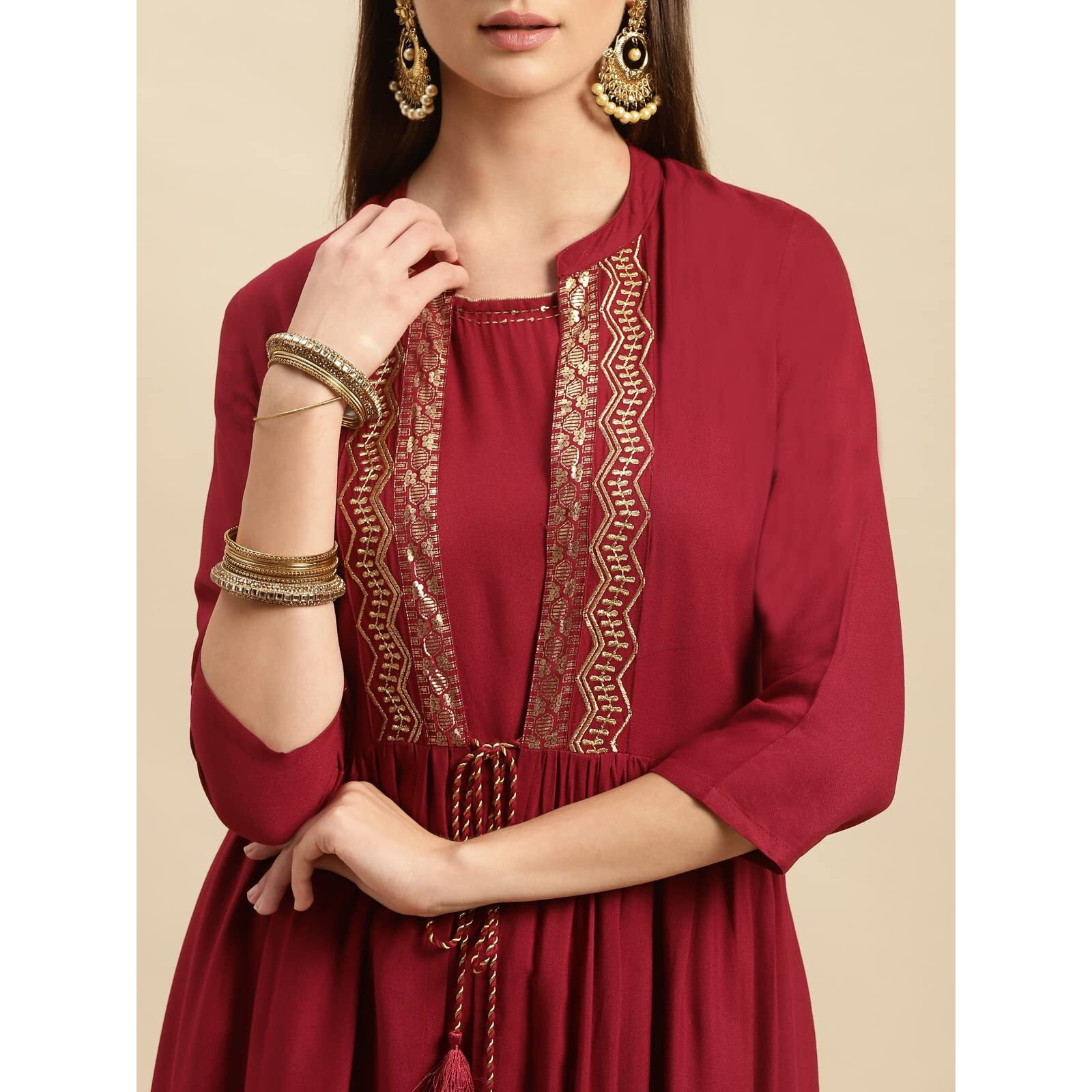 Rangita Maroon Rayon Calf Length Printed Double Layered Kurti For Women | Kurta For Women_S