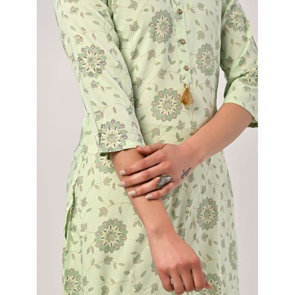 Rangita Mint Green Rayon Calf Length Printed A-Line Kurti For Women | Kurta For Women_3Xl