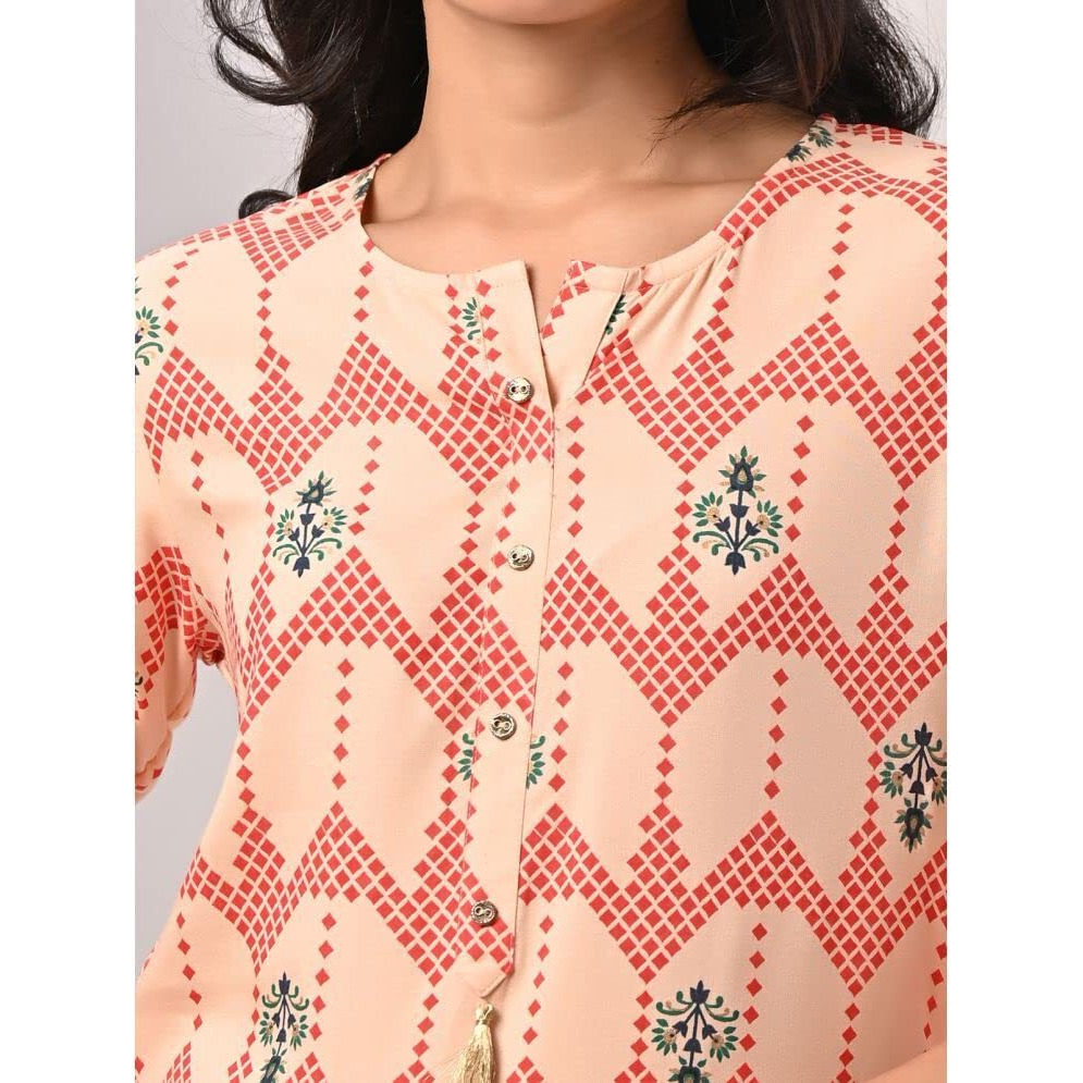 Rangita Peach Rayon Calf Length Printed Straight Kurti For Women | Kurta For Women_S