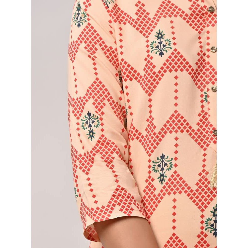 Rangita Peach Rayon Calf Length Printed Straight Kurti For Women | Kurta For Women_S