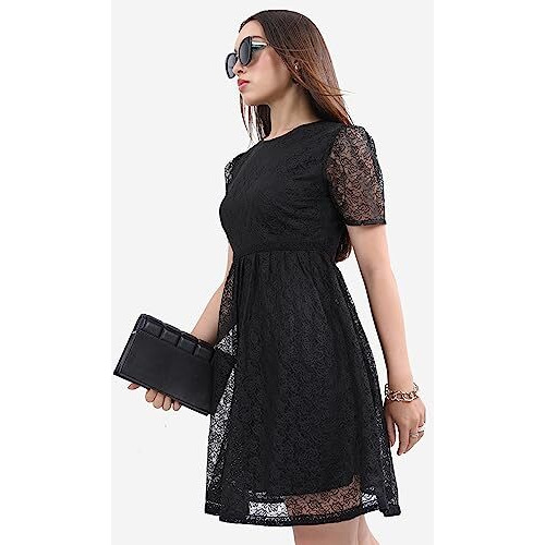Ketch Polyester Womens Western Casual Fit Dress Standard Length (Khj6000363_Black_S)