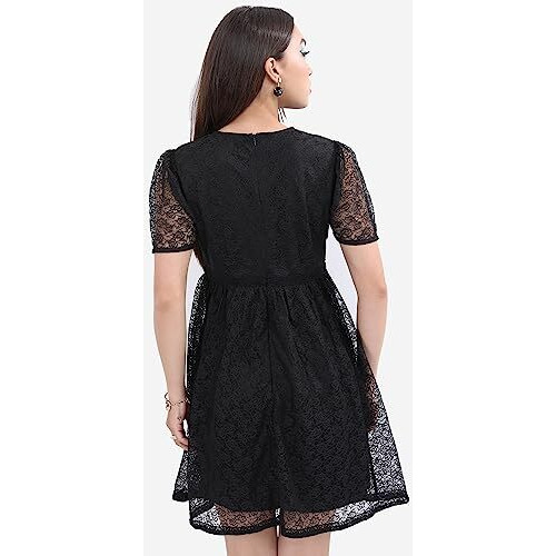 Ketch Polyester Womens Western Casual Fit Dress Standard Length (Khj6000363_Black_S)