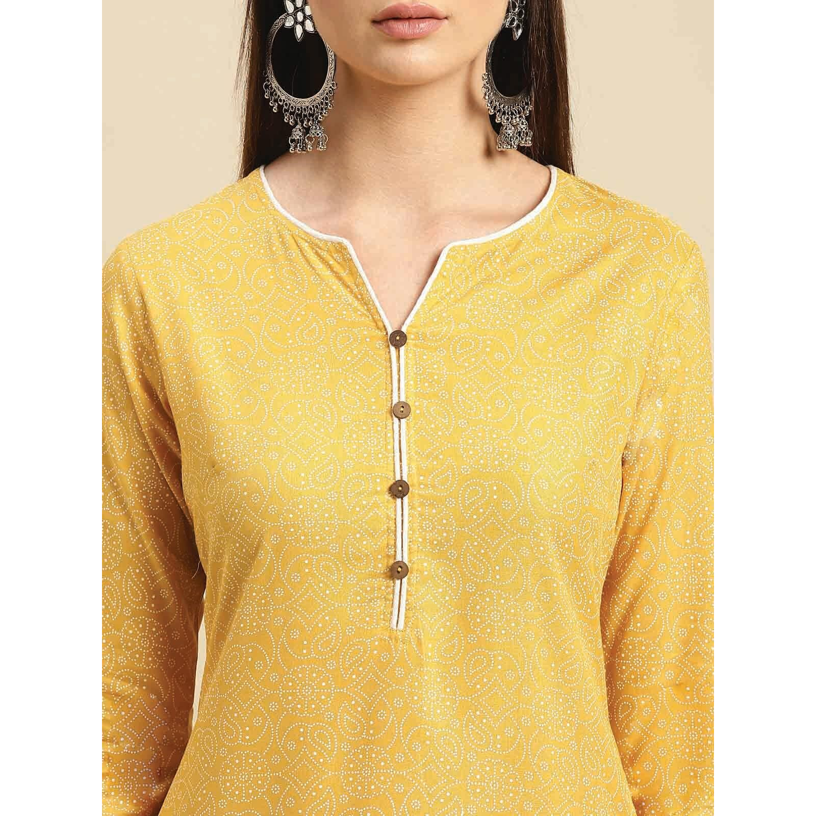 Rangita Mustard Rayon Knee Length Printed Straight Kurti For Women | Kurta For Women_M