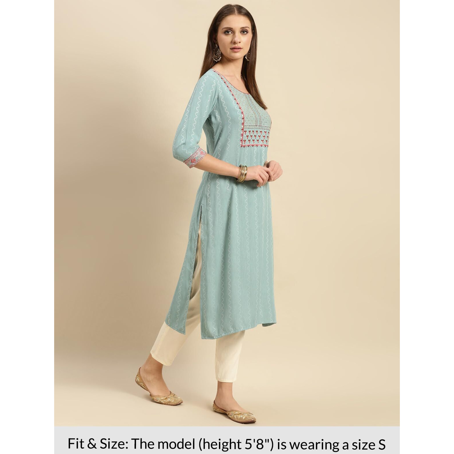 Rangita Teal Viscose Blend Calf Length Embroidered Straight Kurti For Women | Kurta For Women_Xl