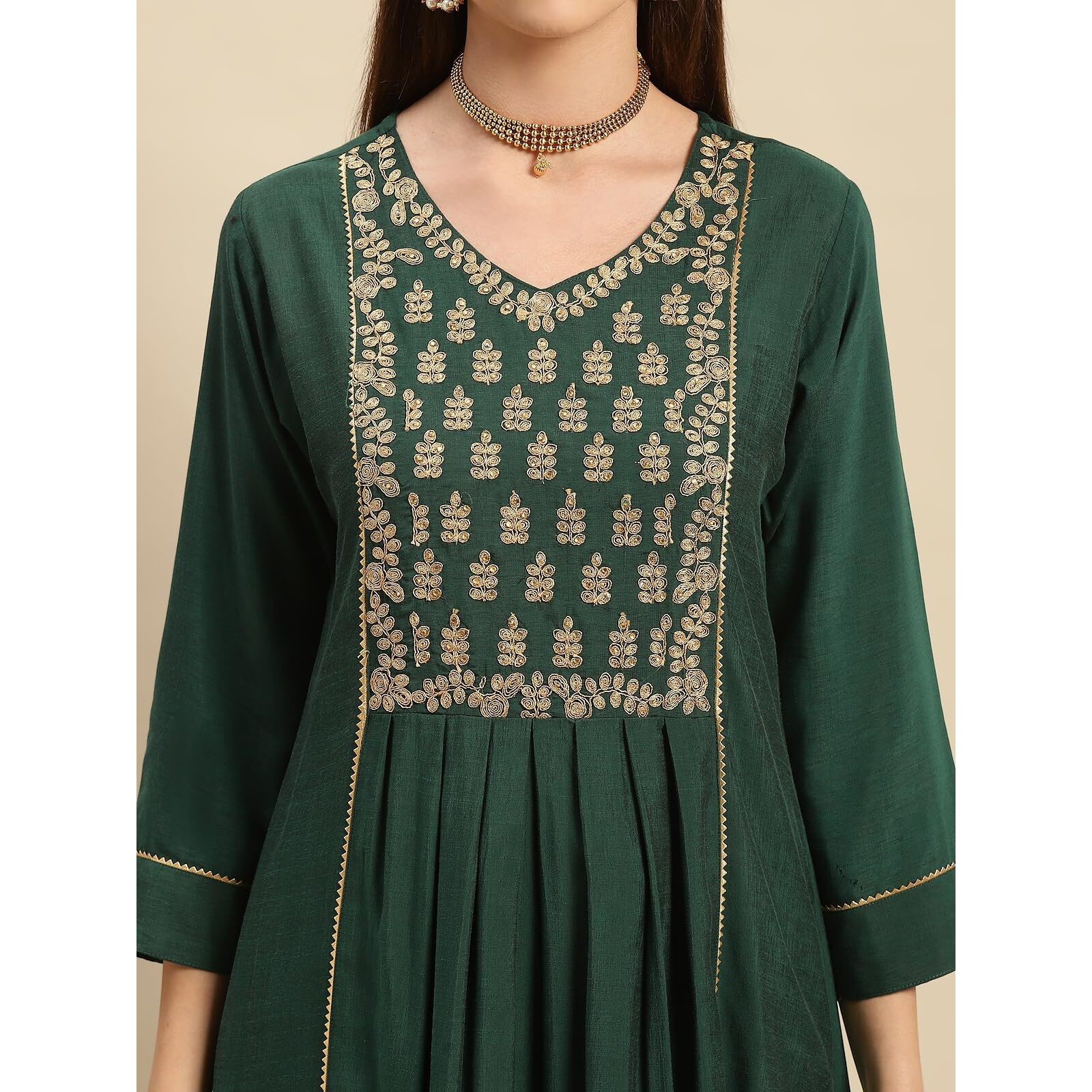 Rangita Green Viscose Blend Calf Length Embroidered Flared Kurti For Women | Kurta For Women_M