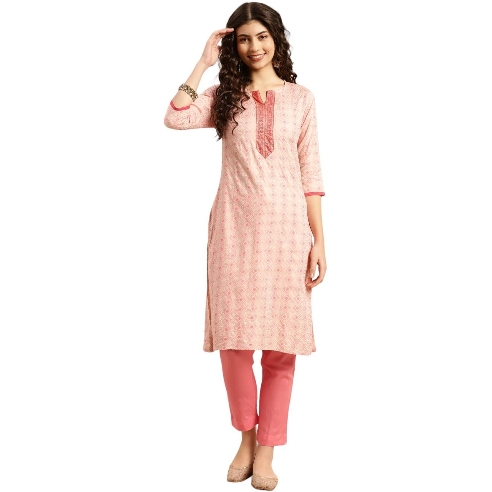 Rangita Peach Rayon Printed Straight Kurta With Pant | Kurta Set For Women_S