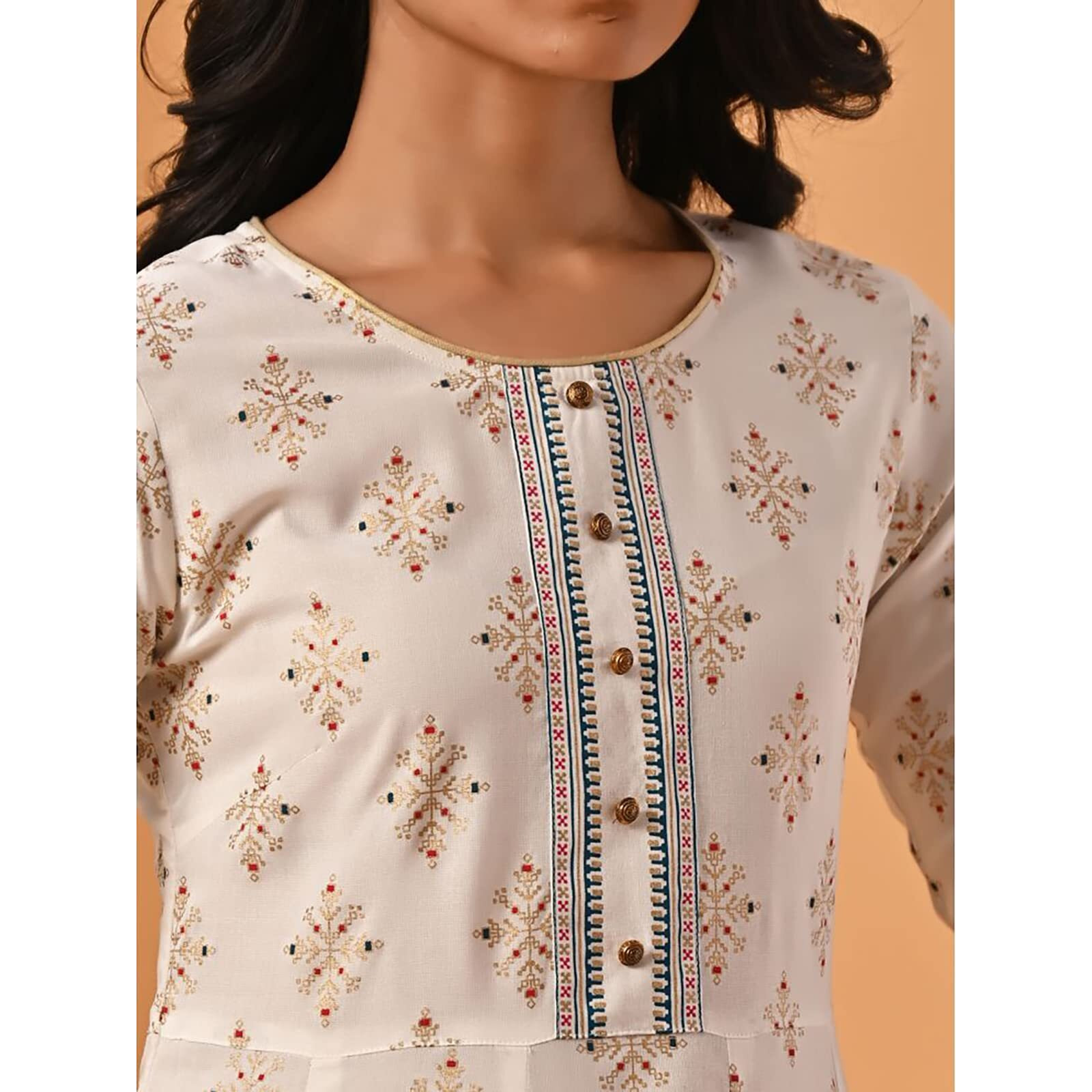 Rangita Off White Rayon Calf Length Printed Anarkali Kurti For Women | Kurta For Women_Xl