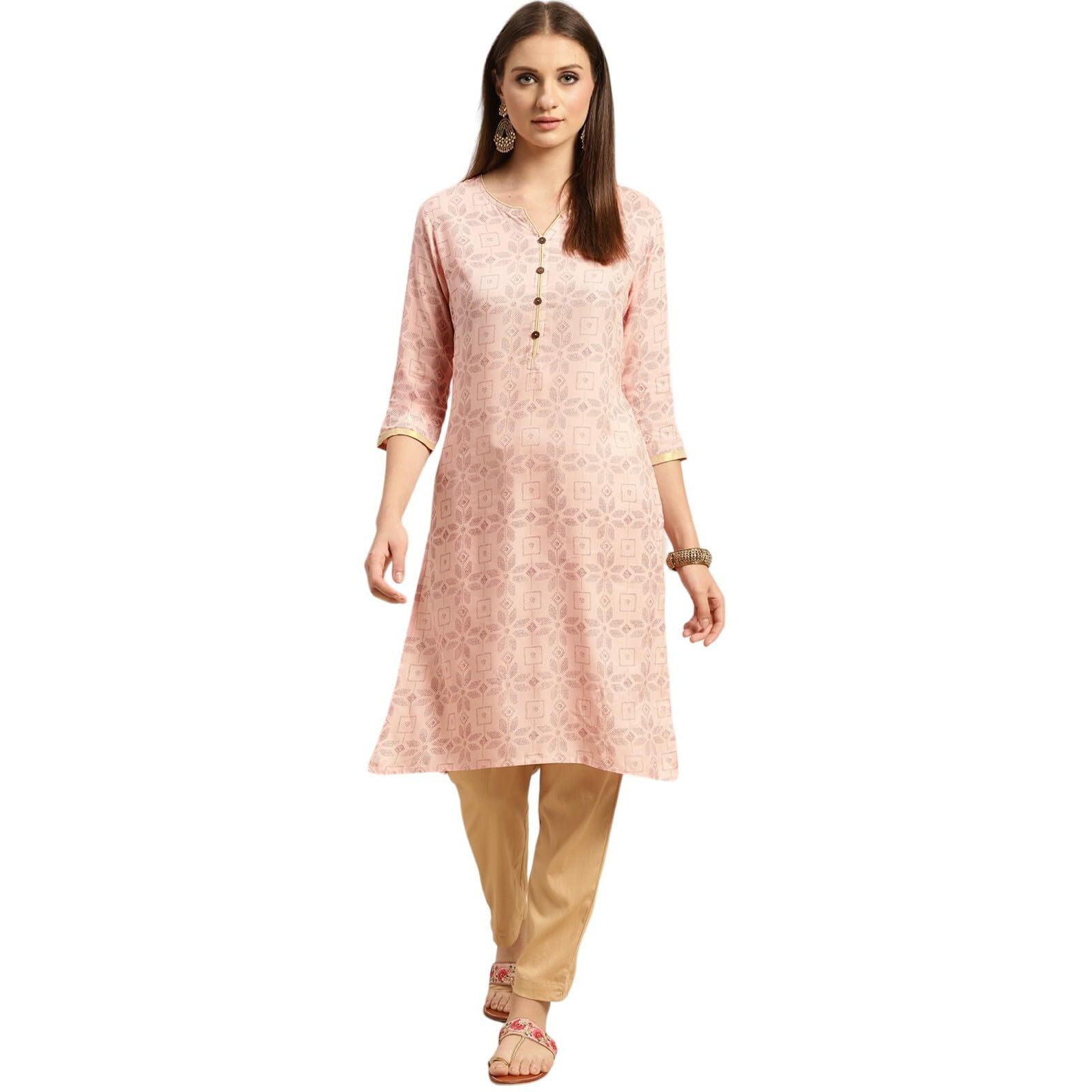 Rangita Peach Rayon Knee Length Printed Straight Kurti For Women | Kurta For Women_3Xl