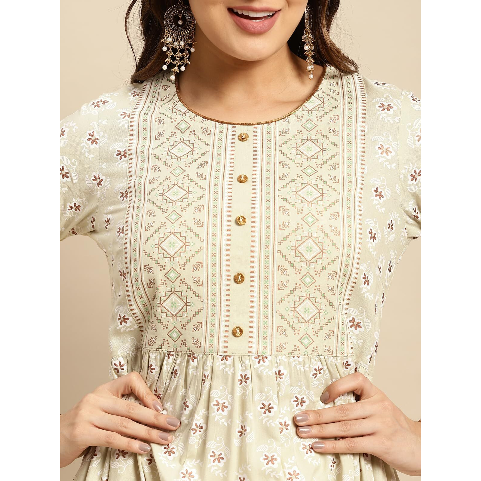 Rangita Green Rayon Calf Length Printed Flared Kurti For Women | Kurta For Women_L