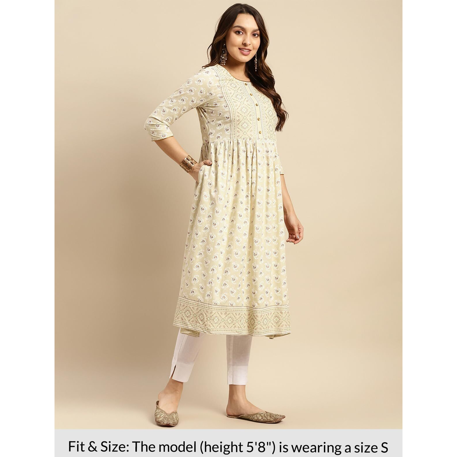 Rangita Green Rayon Calf Length Printed Flared Kurti For Women | Kurta For Women_L
