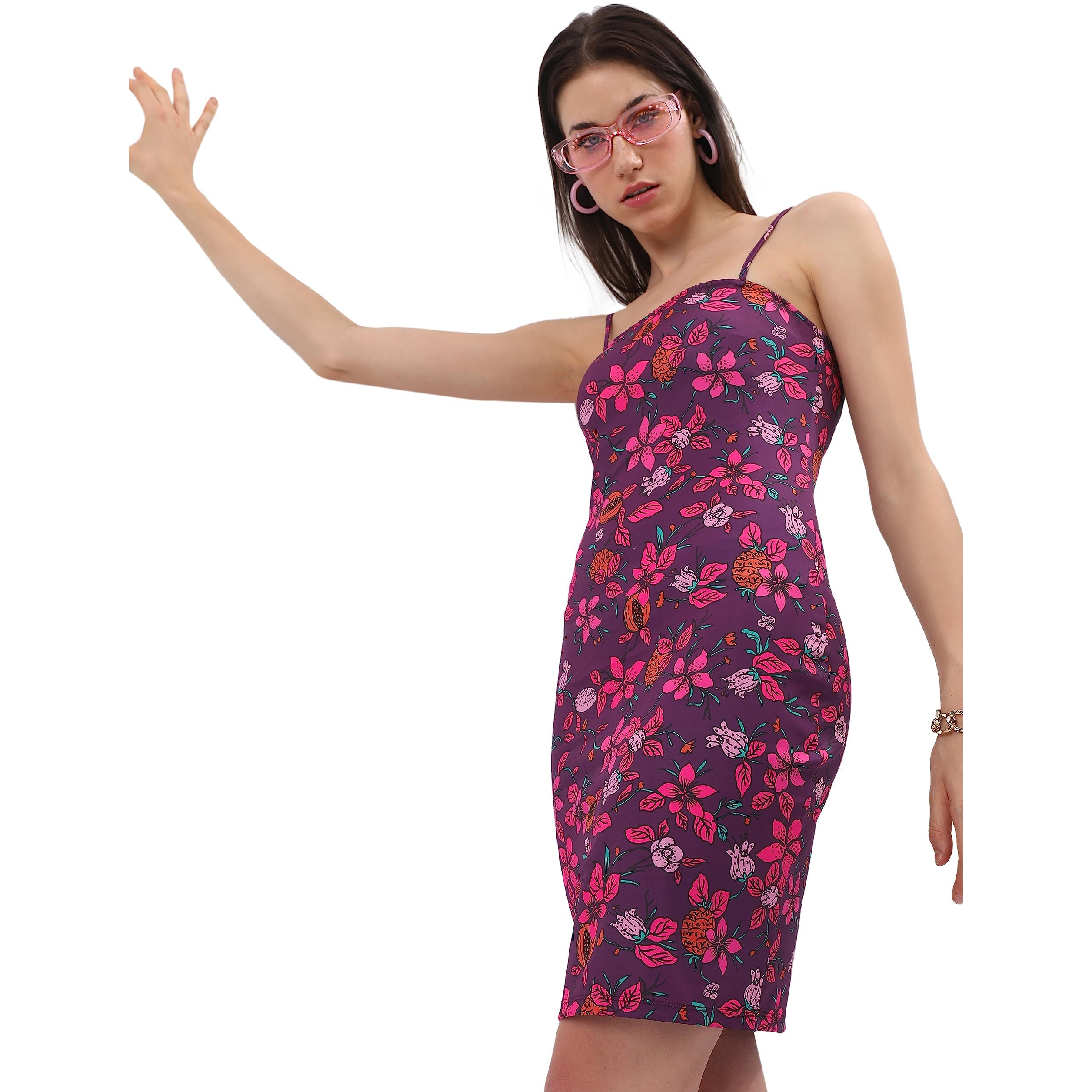 Ketch Polyester Blend Womens Fashion Wear Casual Fit Dress Standard Length (Khj6000386_Purple/Multi_L)