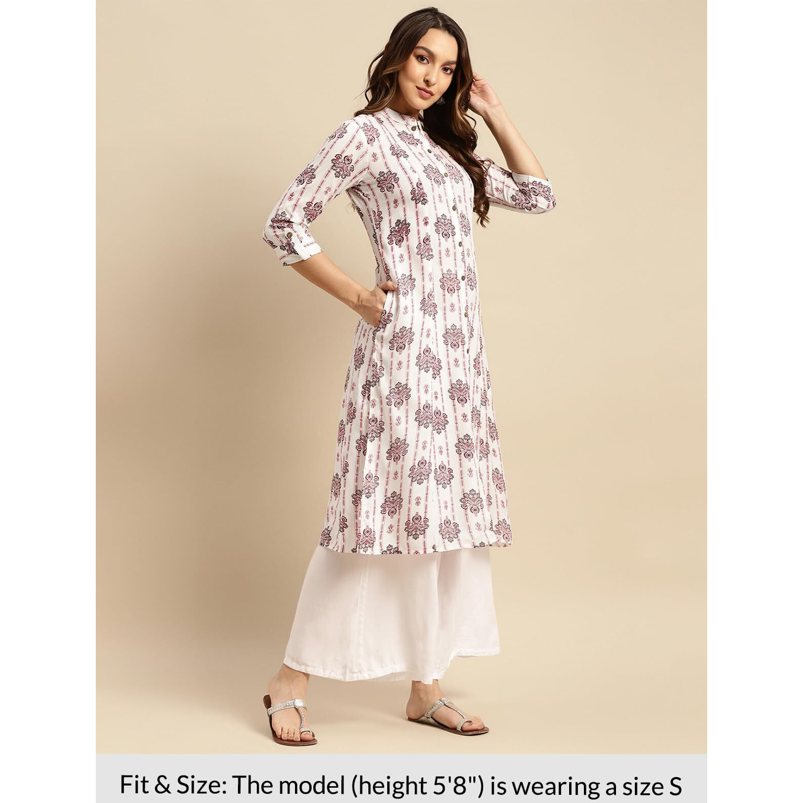 Rangita Off White Rayon Calf Length Printed Front Slit Kurti For Women | Kurta For Women_Xl