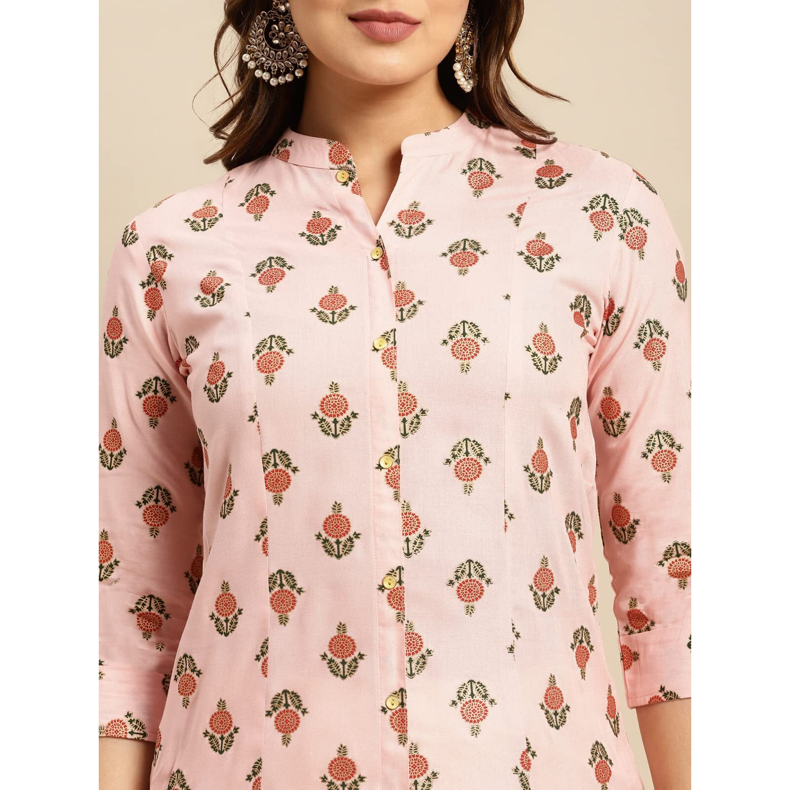Rangita Peach Rayon Calf Length Printed Front Slit Kurti For Women | Kurta For Women_2Xl