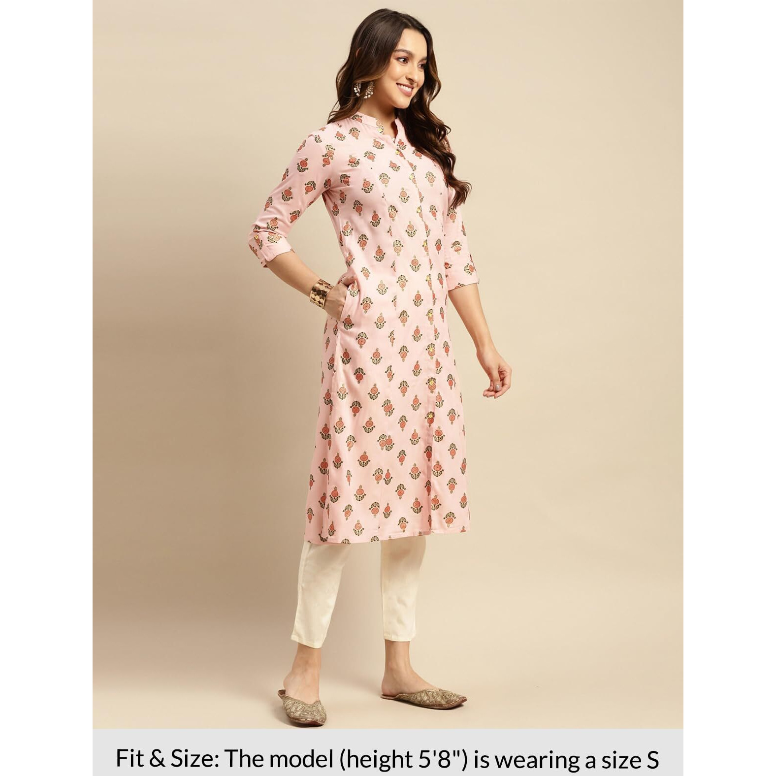 Rangita Peach Rayon Calf Length Printed Front Slit Kurti For Women | Kurta For Women_2Xl