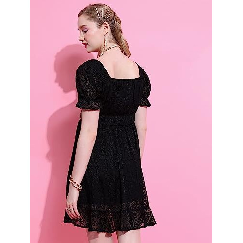 Ketch Polyester Womens Western Casual Fit Dress Standard Length (Khj6000401_Black_Xl)