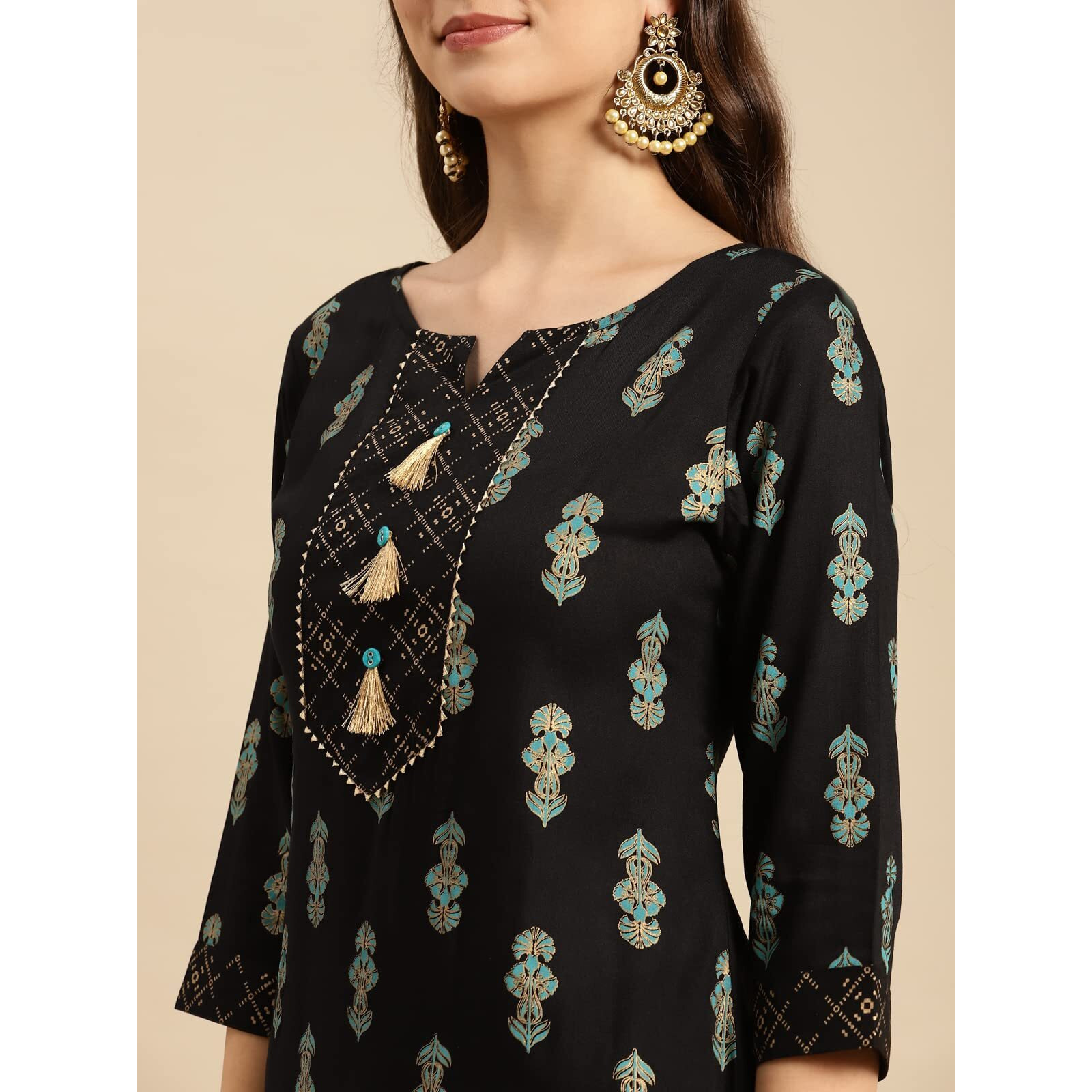 Rangita Black Rayon Printed Straight Kurta With Palazzo | Kurta Set For Women_L