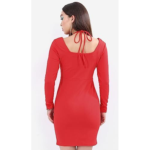 Ketch Polyester Blend Womens Fashion Wear Fitted Fit Dress Standard Length (Khj6000412_Red_Xl)
