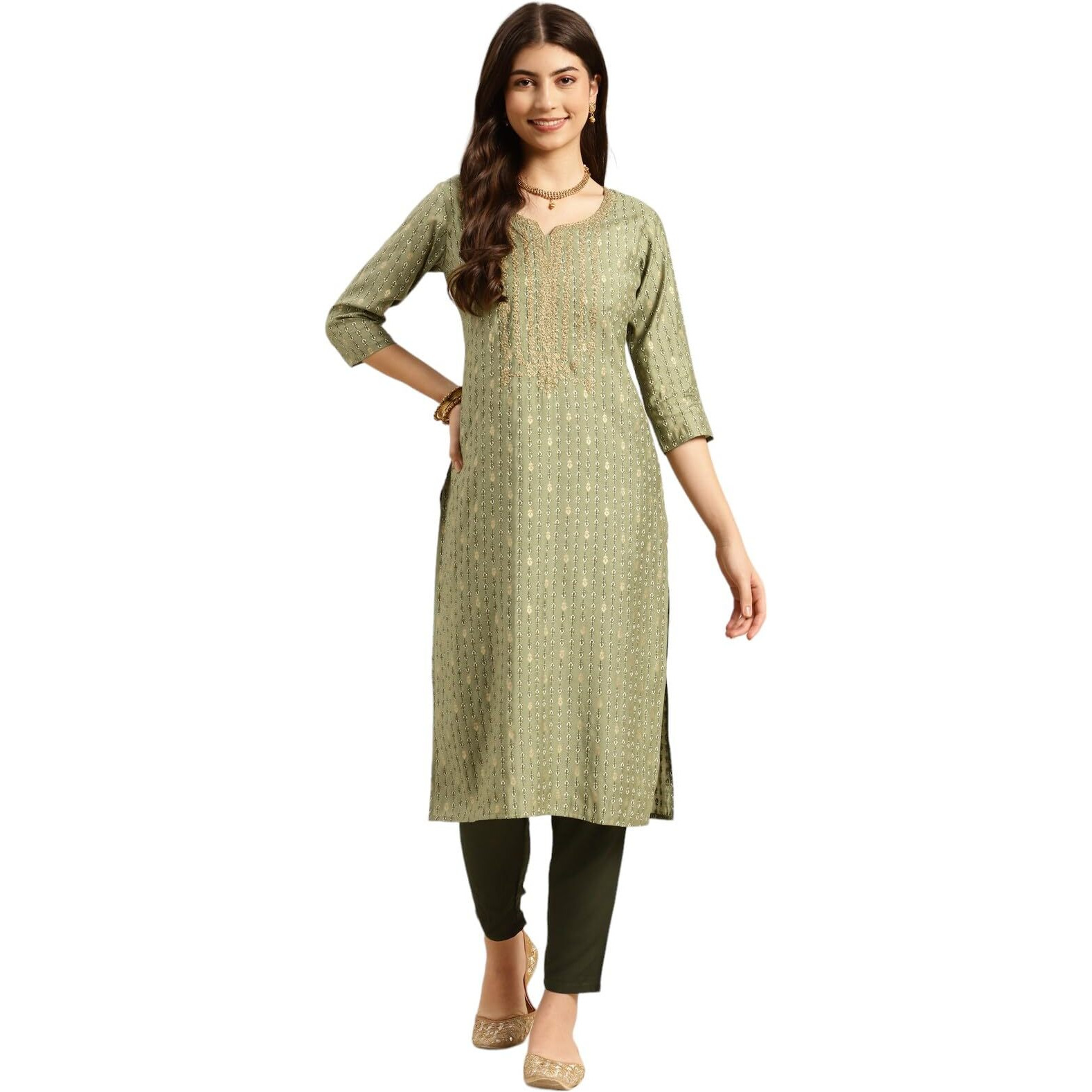 Rangita Green Viscose Embroidered Straight Kurta With Pant | Kurta Set For Women_S