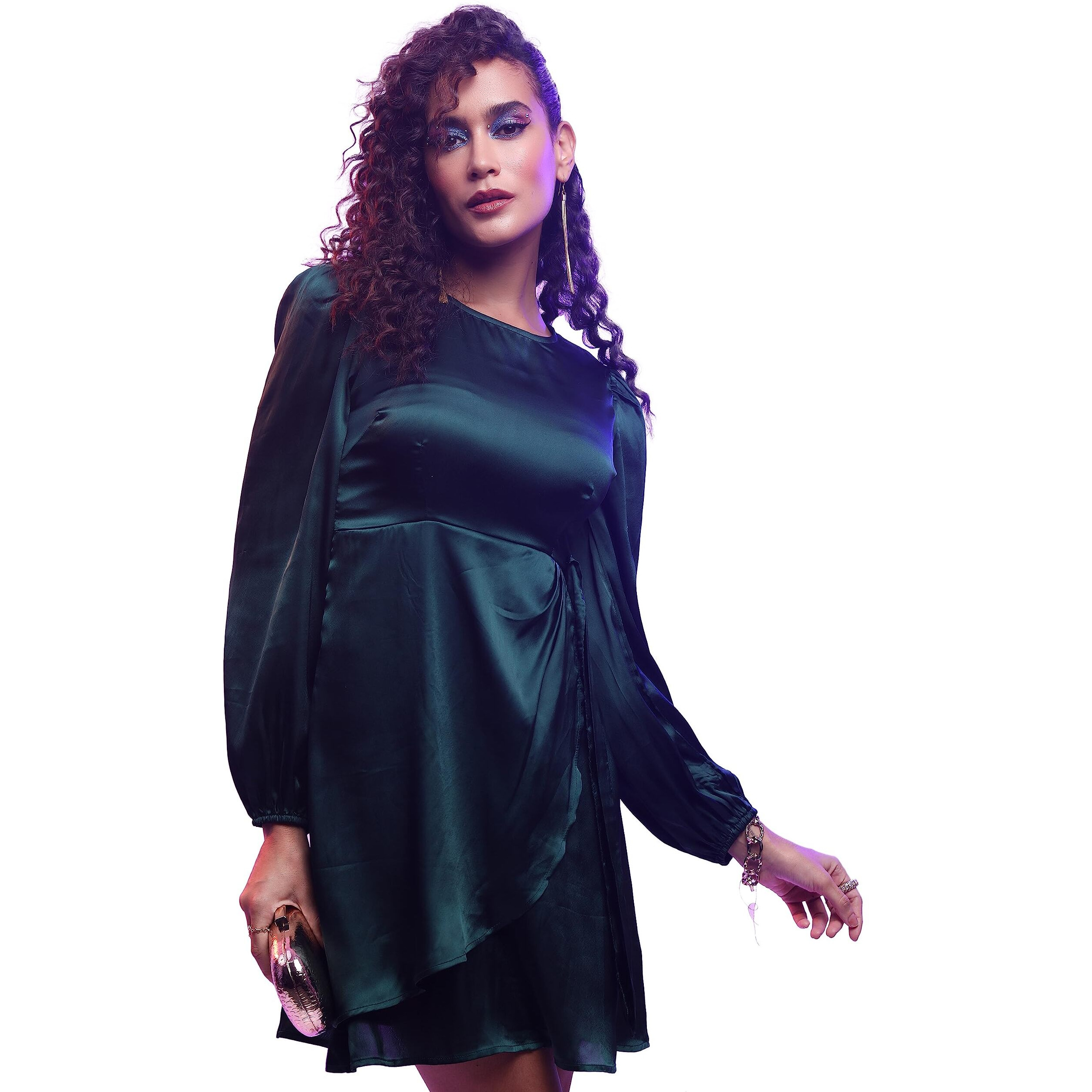 Ketch Polyester Womens Western Casual Fit Dress Standard Length (Khj6000417_Green_S)