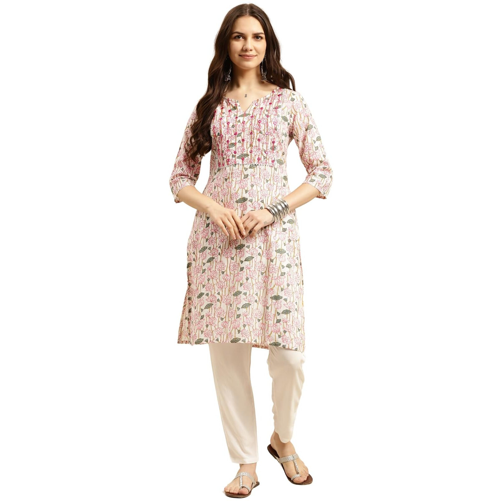 Rangita Pink Cotton Printed Straight Kurta With Pant | Kurta Set For Women_S