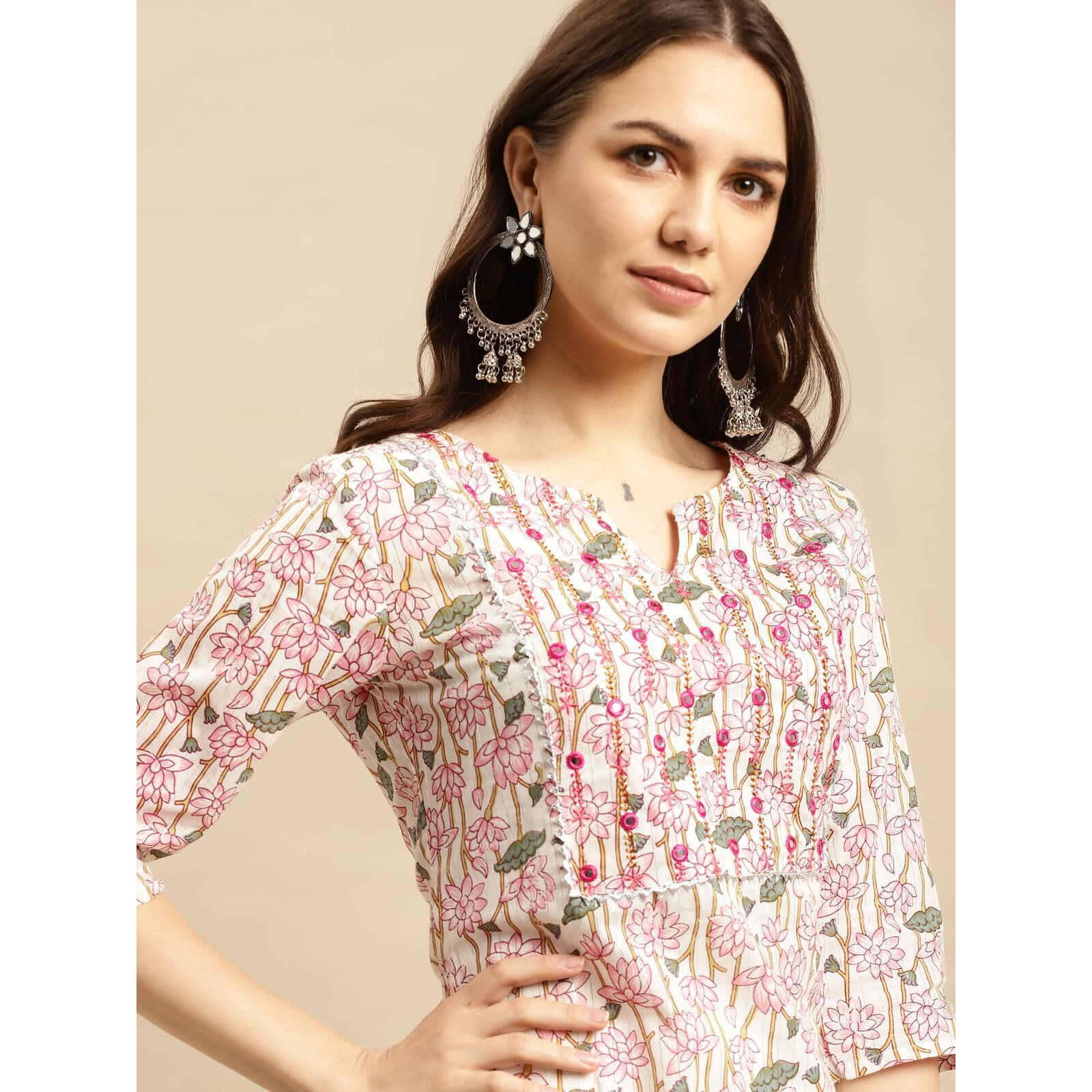 Rangita Pink Cotton Printed Straight Kurta With Pant | Kurta Set For Women_S