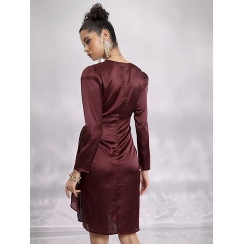 Ketch Women's Polyester Wrap Mini Dress (Khj6000419_Brown