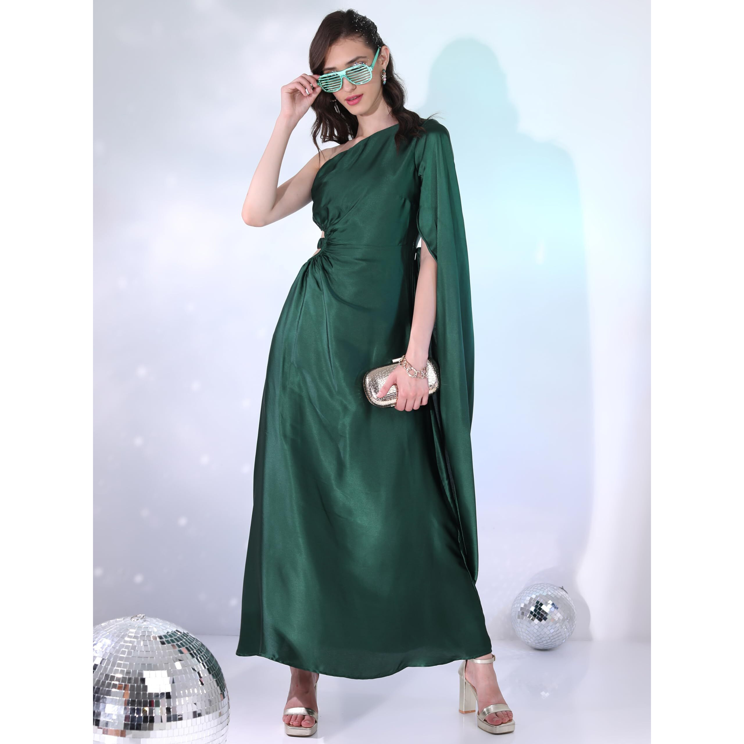 Ketch Women's Polyester Maxi Dress (Khj6000423_Green
