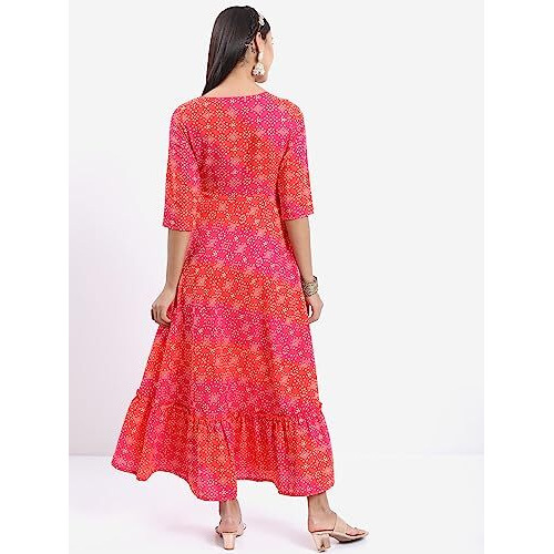 Ketch Polyester Womens Ethnic Regular Fit Dress Standard Length (Kha1000039_Fuchia_Xl)