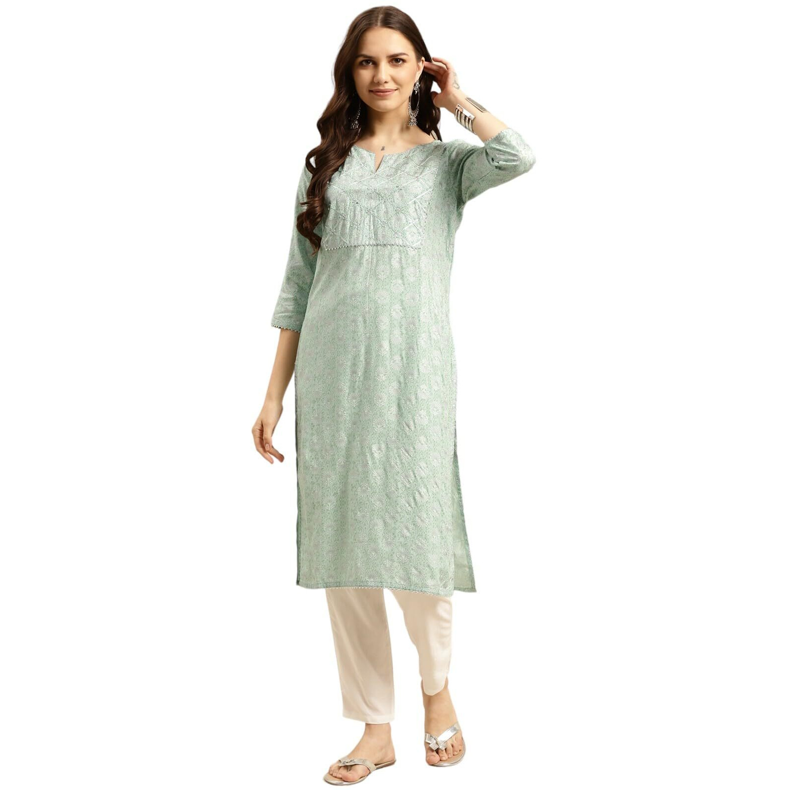 Rangita Mint Green Rayon Calf Length Embellished Straight Kurti For Women | Kurta For Women_2Xl